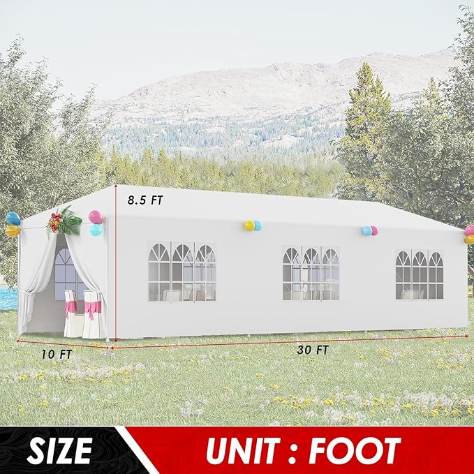 FDW Party Tent 10x30 Outdoor Gazebo Canopy with 8 Removable Sidewalls, Waterproof Wedding, Patio, – UV Protection for Events & Gatherings