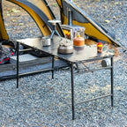 SoloWilder Foldable Camping Table with Gas Struts 3'5" Outdoor Portable Table 19" - 24" Height Adjustable Carbon Steel Lightweight Camping Table 12lb