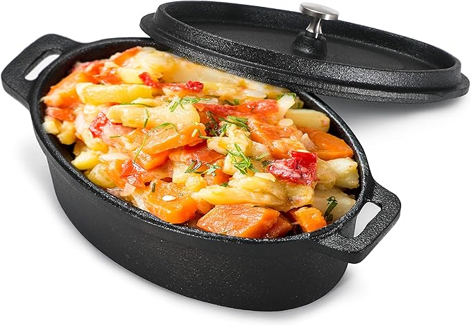COMMERCIAL CHEF Mini Casserole Dish with Lid, 0.63 Qt. Cast Iron Casserole Dish for Baking, Cast Iron Cookware Mini Dutch Oven Ramekin with Handles & Stainless Steel Knob