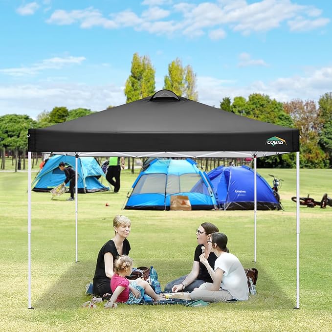 COBlZI 10x10 Pop Up Canopy Tent with 4 Removable Sidewalls, Waterproof Commercial Easy Adjustable Gazebo Tent with Air Vent, 4 Sandbags, 4 Stakes & 8 Ropes（Outdoor Tents for Parties/Exhibition,Black