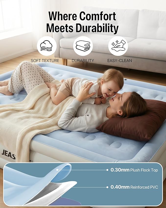 JEASONG Air Mattress Queen with Built in Pump, 20" Raised Blow Up Mattress, Cordless Inflatable Mattress, Air Bed with Headboard, Inflatable Bed Portable Airbed for Camping, Guest, and Home, 700 lbs