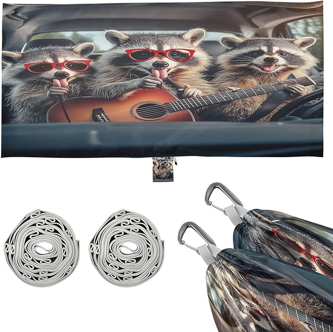 Cute Raccoons with Glasses Camping Hammock Single Portable Hammocks 330 lbs Capacity with 2 Tree Straps and Attached Carry Bag,Perfect for Outdoor,Indoor,Beach,Camping,Travel