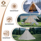 Hot Tent with Stove Jack, 4 Season 3-4 Person Tipi Tent for Camping, 8.2ft Standing Room with Snow Skirt, Cold Weather Shelter for Family Fishing, Hiking, Hunting, Backpacking