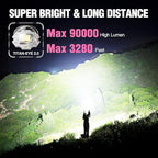 WdtPro Rechargeable LED Flashlights High Lumens, Super Bright 90000LM Rechargeable Flashlight with LCD Display, 5 Modes & Waterproof Powerful 10000mAh Handheld Flashlight for Camping Emergency Pink
