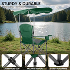 Northroad Folding Camping Chairs with Canopy Shade, Beach Chair w/Cup Holders, Armrests & Carry Bag for Outdoors Travel Sports Fishing, Green