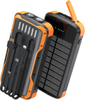 Solar Charger Power Bank, PD 20W Fast Charging External Batter, 40000mAh Portable Phone Charger Built in 4 Cables with Dual Bright Flashlights for Camping, Hiking, and Outdoor Use