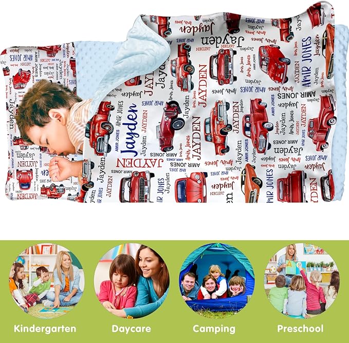 Personalized Toddler Nap Mat for Preschool, Custom Name Kids Sleeping Bag for Daycare, Kindergarten Roll Up Sleeping Mat with Removable Pillow and Soft Blanket, Fun Themes for Boys & Girls