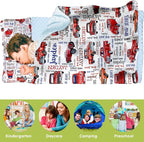 Personalized Toddler Nap Mat for Preschool, Custom Name Kids Sleeping Bag for Daycare, Kindergarten Roll Up Sleeping Mat with Removable Pillow and Soft Blanket, Fun Themes for Boys & Girls