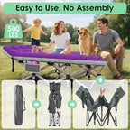 Suteck Camping Cot, Folding Camping Cot Bed for Adults Sleeping 1200D Double Layer Oxford Portable Folding Outdoor Cots for Camping W/Soft Pad Carry Bag for Home Office Nap Beach Travel, 500LBS,Purple