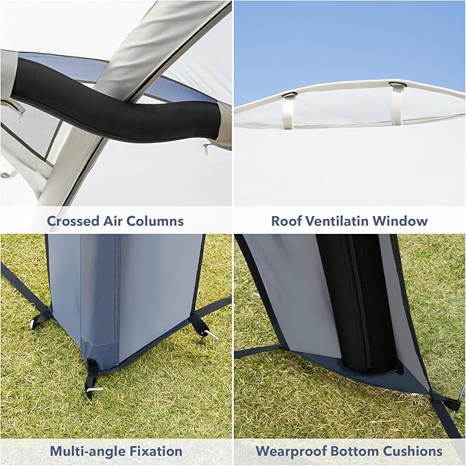 Instant Setup Inflatable Air Shelter 10x10ft Canopy Tent for Camping, with 4 Removable Side Panels for 6-8 Person – Ideal for Garden, Beach, Park, and Outdoor Events