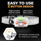 Foxelli USB-C Rechargeable LED Headlamp – Super Bright, Lightweight Head Lamp for Running, Camping, Hiking & Work – Comfortable Fit for Adults & Kids