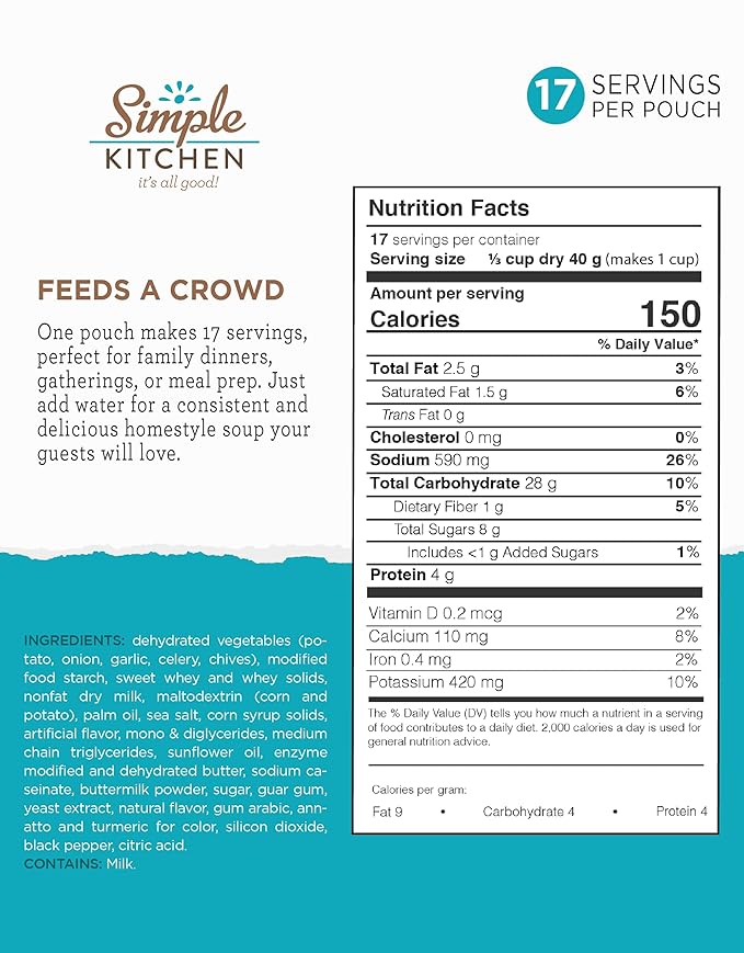 Simple Kitchen New England Clam Chowder Soup Mix - 17 Servings for Meal Prep, Vegetarian, Gluten Free & Freeze Dried Canned Food for Camping Meals, Backpacking & Hiking, Survival Kit, Pack of 4