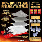 JJ CARE Fire Blanket – 3 Packs with Hooks and Gloves – 40” x 40” Fire Blankets Emergency for Home and Kitchen, High Heat Resistant and Flame Protection for Kitchen, Car, Office, Camping & Home Safety