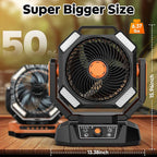 40000mAh Camping Fan, 8 Speed Powerful Battery Powered with 120H Max Cooling, Auto Oscillating with LED Lantern, Portable Rechargeable Fan with Charger, Remote Control for Camping Jobsite Outages