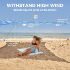WEKAPO Beach Tent Sun Shelter - Easy Setup Beach Canopy with 4 Sturdy Poles, Large Sandbags and Shovel, 6'7'' Tall, Windproof Sun Shade for Backyard and Camping, UPF 50+ Protectio