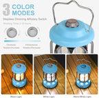 Rechargeable LED Camping Lanterns, Vintage Camping Lights Battery Operated, Portable Retro Metal Glamping Lights for Hiking, Hurricane, Decoration, Power outages, Blue, 1 Pack