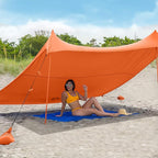 Red Suricata Family Beach Tent & Canopy, UPF50 Sun Shade, 4 Aluminum Poles, Sand Shovel, Large Portable Sun Shelter (Large, Orange)