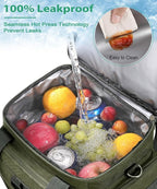 Tactical Lunch Box for Men, Large Insulated Lunch Bag for Adult, Heavy Duty Double Deck Expandable Lunch Cooler Bag with American Flag, Leakproof Soft Lunch Pail for Work Office Camping - Green