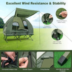 DORTALA 2-Person Tent Cot, Foldable Elevated Camping Tent w/Air Mattress & Sleeping Bag, Portable Dome Camping Tent Cot for Hiking, Camping & Picnic