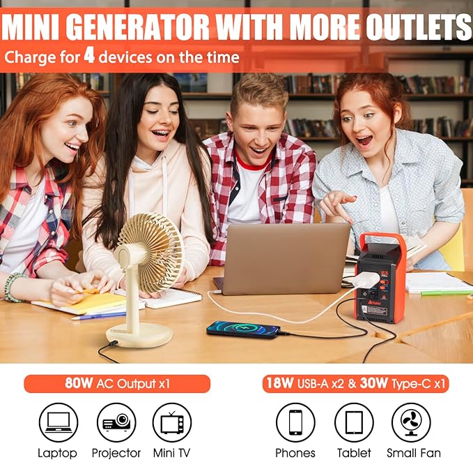 Takki Portable Power Station 83Wh Camping Solar Generator Power Bank with 110V/80W AC Outlet USB Type-C Port Camping Light Lithium Battery for Home Emergency Laptop Battery Backup