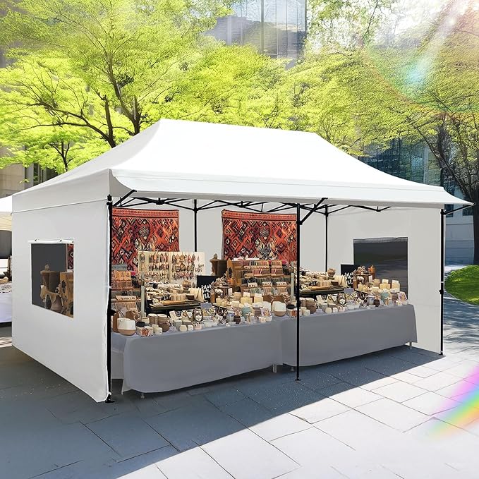 Quictent 10x20 Heavy Duty Pop up Canopy Tent with Sidewalls, Commercial Grade Instant Shelter with Wheeled Bag for Outdoor, Parties, Markets, 600D PU Coated UPF 50+ Sun Shield