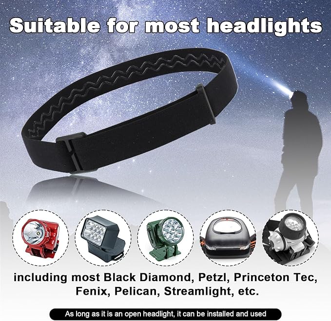 4pcs Elastic Headlamp Strap, Headlamp Band Replacement Head Lamp Comfort Belt Headlamp Headband Holder Headlamp Accessories Compatible with Black Diamond, Petzl, Princeton Tec, Fenix, Streamlight
