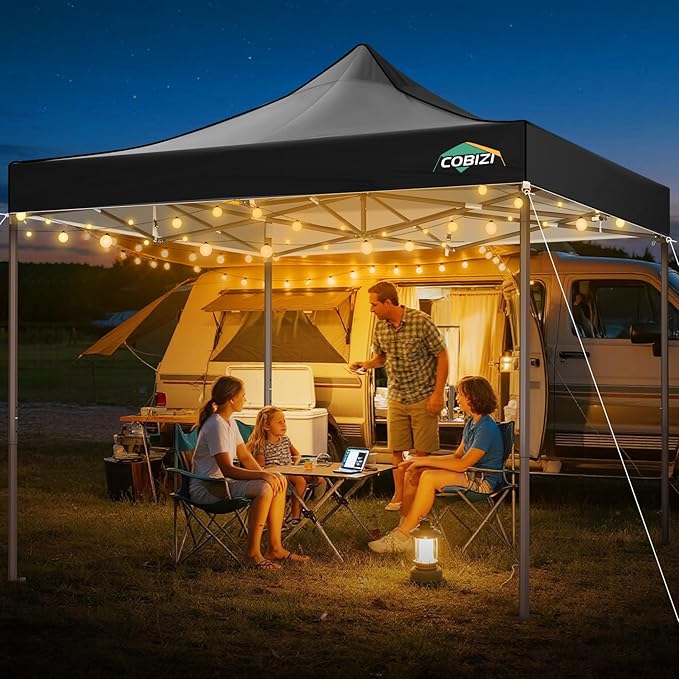 COBIZI 10x10 Pop Up Canopy Tent Heavy Duty with 4 Sidewalls, Commercial Easy Up Instant Canopy Outdoor for Events Party Wedding, All Weather Waterproof UV 50+ with Carry Bag (Leg Upgraded), Black