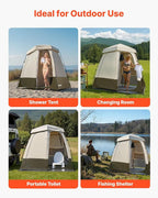 VEVOR Camping Shower Tent, 2-Room Foldable Privacy Tent Changing Room with Ground Stakes, Ropes, Carry Bag, and Crossbar, 150D Oxford Fabric with Silver Coating, for Camping, Beach, and Fishing