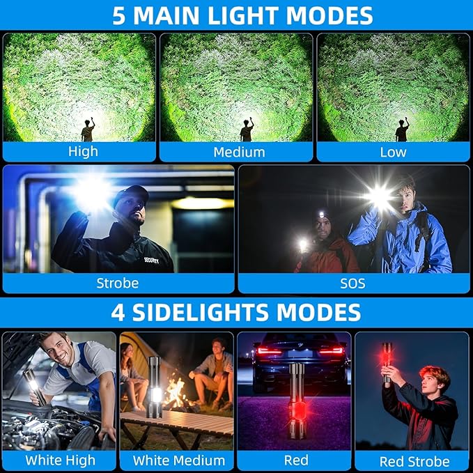 Rechargeable LED Flashlight, Super Bright 99000 High Lumens Flash Light, 9 Modes Zoomable Flashlight with LCD Display, Waterproof Tactical Flashlights for Camping, Home Emergency