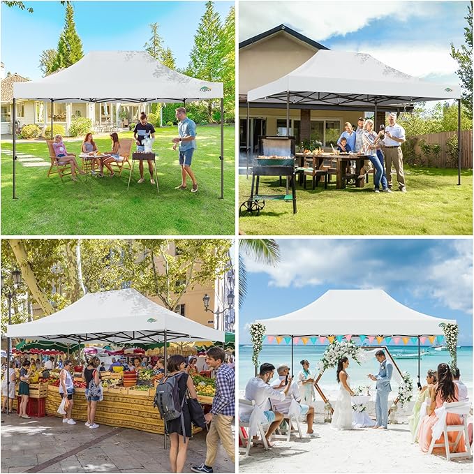 Cobizi Heavy Duty 10x15 Pop Up Canopy Tent Without sidewall, Easy Up Canopy Outdoor Tents for Party Backyard Wedding, Instant Commercial Gazebo with Roller Bag, Upgraded Legs, White