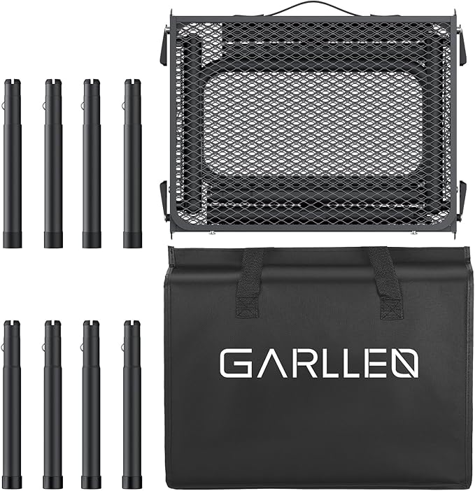 GARLLEN Folding Grill Table Max Capacity 66lbs, 3 Adjustable Height Portable Folding Camping Table with Heat-Resistant Mesh Tabletop, Aluminum Picnic Table for Outdoor, BBQ, Camping, 34.2"L x 15.7"W