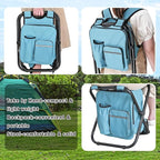 Kikerike Backpack Stool Cooler Chair Heavy Duty 300 LBS Max Load Portable Lightweight Folding Fishing Cooler for Camping Hunting Fishing - Sky Blue