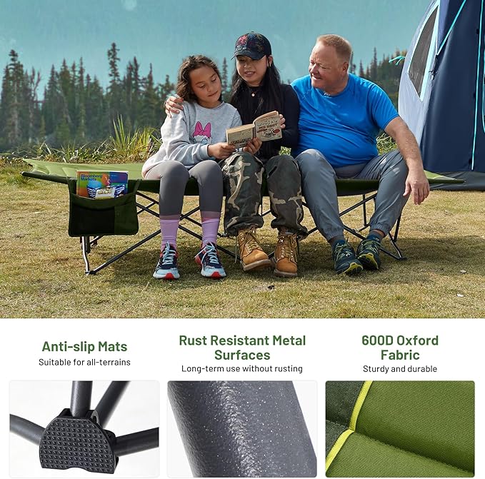 Timber Ridge 31.8" W Extra Wide Heavy Duty Camping Cot for Adult, Easy Set Up Oversized Sleeping Cot with Carry Bag for Camping, Travel and Outdoors, Support up to 450lbs, Green