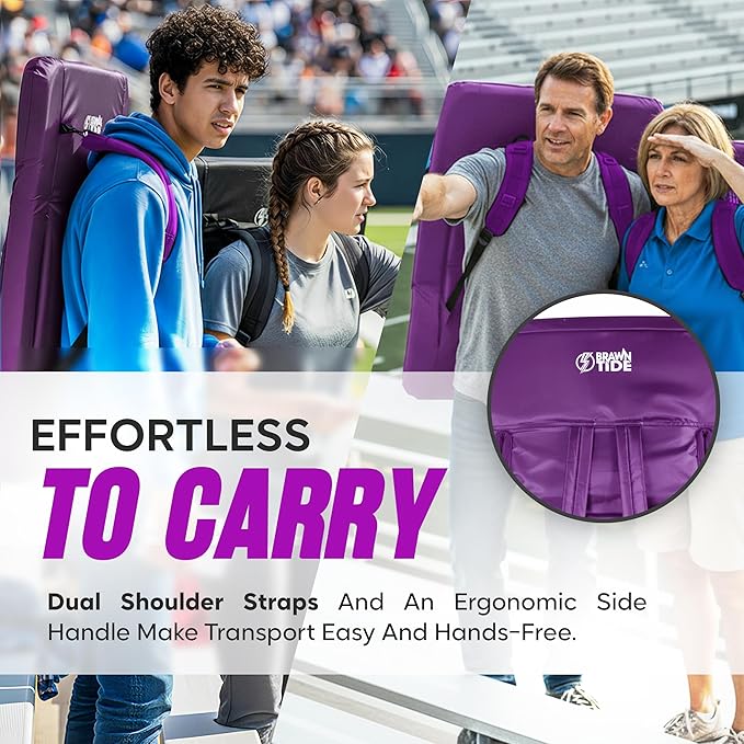BRAWNTIDE Stadium Seat for Bleachers with Back Support - Wide Padded Reclining Bleacher Seat, Portable Folding Stadium Chair with Armrests, Hooks, Straps, Cup Holders & Pockets for Games & Concerts