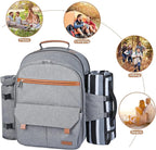 Sunflora Insulated Picnic Backpack for 2 Person Bag with Cooler Compartment, Wine Pouch, Blanket and Stainless Steel Cutlery Set for Couple, Lovers and Friends (Grey)
