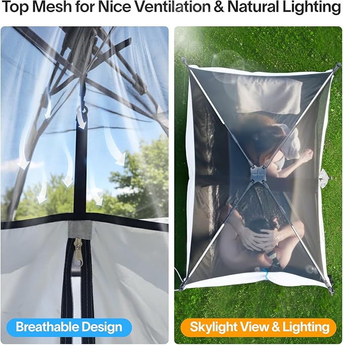 EighteenTek® Shower Tent Camping, 2-Room Portable Changing Room, Outdoor Shower Enclosure, Pop Up Privacy Tent Shelter with Floor & Doors, Waterproof & Lightweight, Camping Toilet Bathroom