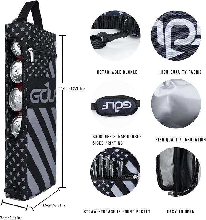Golf Cooler Bag Plus Ice Pack Soft Sided Insulated Cooler Bag- Holds 6 Pack of Cans or 2 Wine Bottles - Grey Camo Golf Beer Sleeve Black Fits Discreetly in Golf Bags