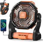 Camping Fan Battery Powered -20000mAh Portable Rechargeable Fans Light, Battery Operated Fan for Camping Hook 4 Speed Quiet Cordless USB Personal Cooling for Desk Home Beach Tent BBQ
