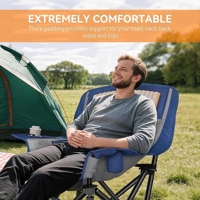 Outsunny Double Camping Chair for Adults, Padded Folding Camp Chair for 2 Person with Armrest, Wine Glass Holder, Cup Holder, Carry Bag for Outdoor Sports, Picnics, Supports up to 552 lbs.