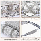 Picnic Basket for 2 with Blanket, Willow Picnic Basket Set with Shoulder Strap&Wine Pouch, Large Willow Hamper with Insulated Cooler for Outdoor, Camping, Beach, Couples, Wedding Gift