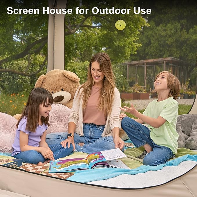 East Oak Screen House Tent Pop-Up, Portable Screen Room Canopy Instant Screen Tent 6 x 6 FT with Carry Bag for Patio, Backyard, Deck & Outdoor Activities, Beige