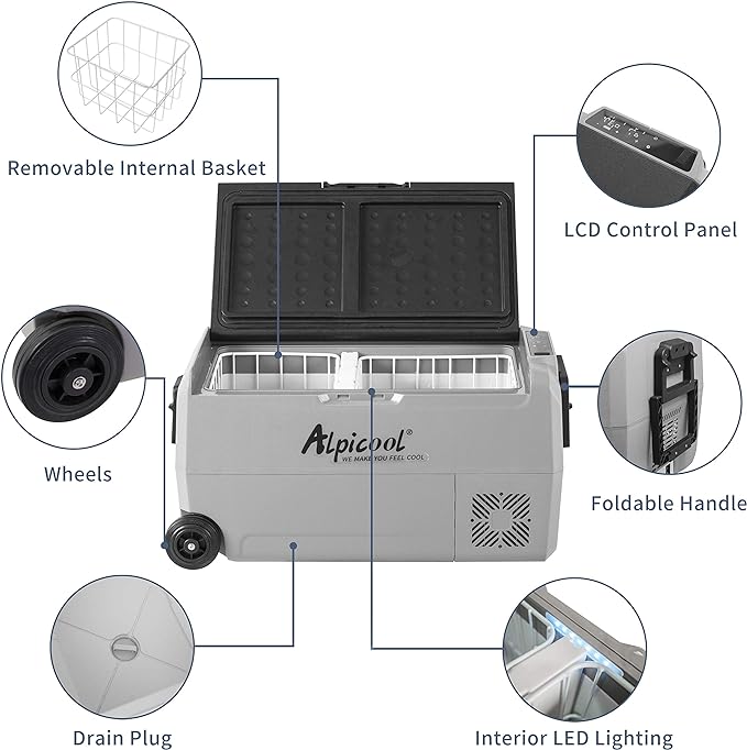 Alpicool T36 Dual Temperature Control 12 Volt Refrigerator 38 Quart Portable Car Fridge Freezer (-4°F~68°F) for Truck, RV, Boat, Camping and Travel