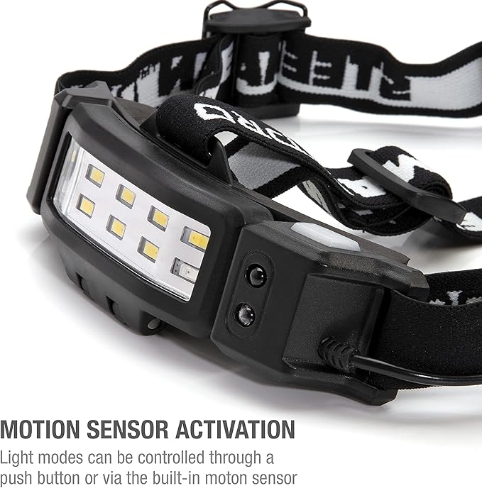 Steelman Pro Slim Profile Motion Activated LED Headlamp with Red LED Night Vision Mode and Rear Safety Flasher