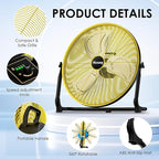 20'' Portable Battery Operated Fan, Cordless Camping Floor Fan Outdoor, Long Lasting Rechargeable Battery Powered Fan, 360° Tilt, USB Output, Wireless, for Home Gazebo Greenhouse Outside Gym