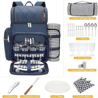 Picnic Backpack for 4,Picnic Basket Set,Leakproof Picnic Bag,Beach Cooler Backpack with Insulated Cooler Wine Pouch,Picnic Blanket, Double Deck Picnic Backpack for Beach,Camping,Park(Navy Blue)