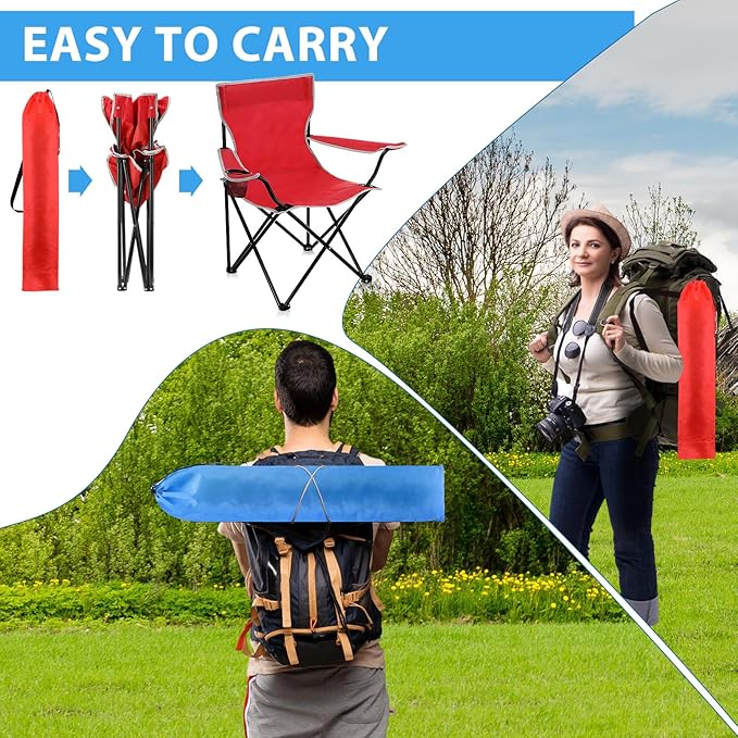 8 Pcs Folding Camping Chairs with Cupholder and Carry Bag Regular Size Portable Lightweight Lawn Chair with Mesh Side Pocket for Fishing Hiking Picnic Beach Outdoor Party (Classical)