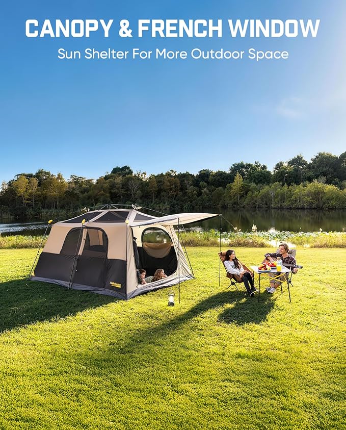 FanttikOutdoor Zeta C8/C10 Apex Camping Tent, 8/10 Person Instant Cabin Tent Setup in 60s, Family Tent with Carry Bag for Family Camping & Hiking, Waterproof, Upgraded Ventilation