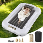 Inflatable Toddler Travel Bed - Toddler Blow Up Bed with Built in Pump - Kids Air Mattress Set with Safety Sides - Portable Ideal for Vacation Camping and Sleepover (60 Inches)