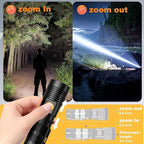 Hoxida LED Rechargeable Flashlights High Lumens - 1500 Meters Long Beam Super Bright LED Magnetic Flashlight USB Zoomable 5Modes Small Long Beam Spotlight Flashlight for Hiking, Camping, 3pcs