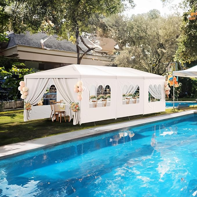 Outdoor Party Tent 10x30 Wedding White Tents for Parties, Heavy Duty Canopy Event Gazebo Shelter with 8 Removable Sidewalls Waterproof Party Wedding BBQ Events